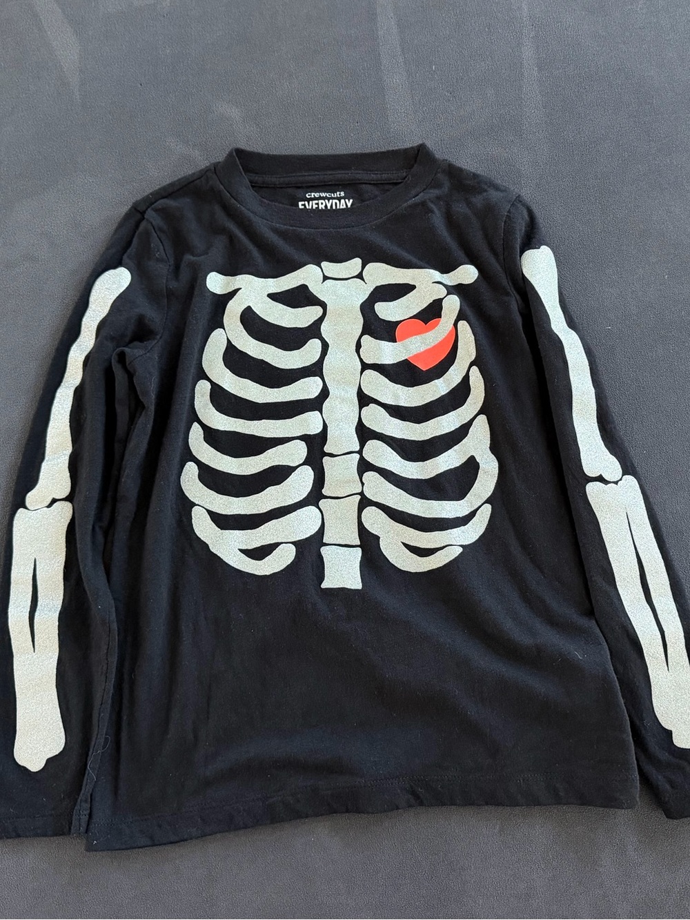 Crewcuts Kids Black Skeleton Graphic Long-Sleeve Shirt with Heart